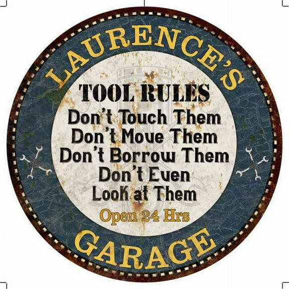 LAURENCE'S Garage Rules 14" Round Metal Sign Garage Wall Decor 100140015473