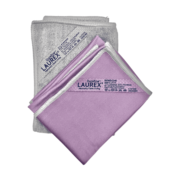 LAUREX 2-Pack Window Cleaning Cloth Streak-Free Glass & Mirror Cleaning Cloth with Just Water, Microfiber Cleaning Cloth for Windows and Mirrors, Microfiber Towel Kit for Windows - Gray and Purple