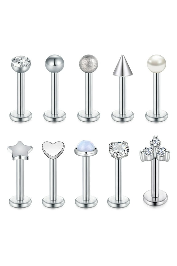 10Pcs 16G Lip Rings Stainless Surgical Steel Labret Jewelry Monroe Lip Rings