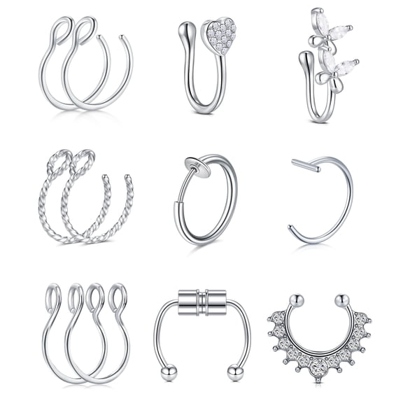 LAURITAMI 12Pcs Fake Nose Ring Fake Septum For Women Fake Nose Piercing Fake Nose Hoop Piercing Body Jewelry