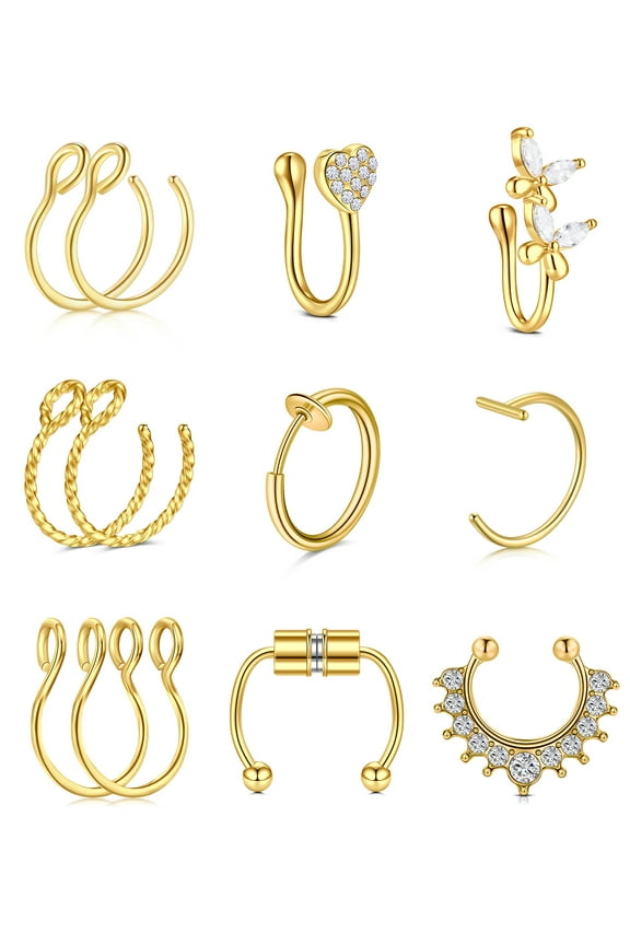 12Pcs Fake Nose Ring Fake Septum For Women Fake Nose Piercing Fake Nose Hoop Piercing Body Jewelry