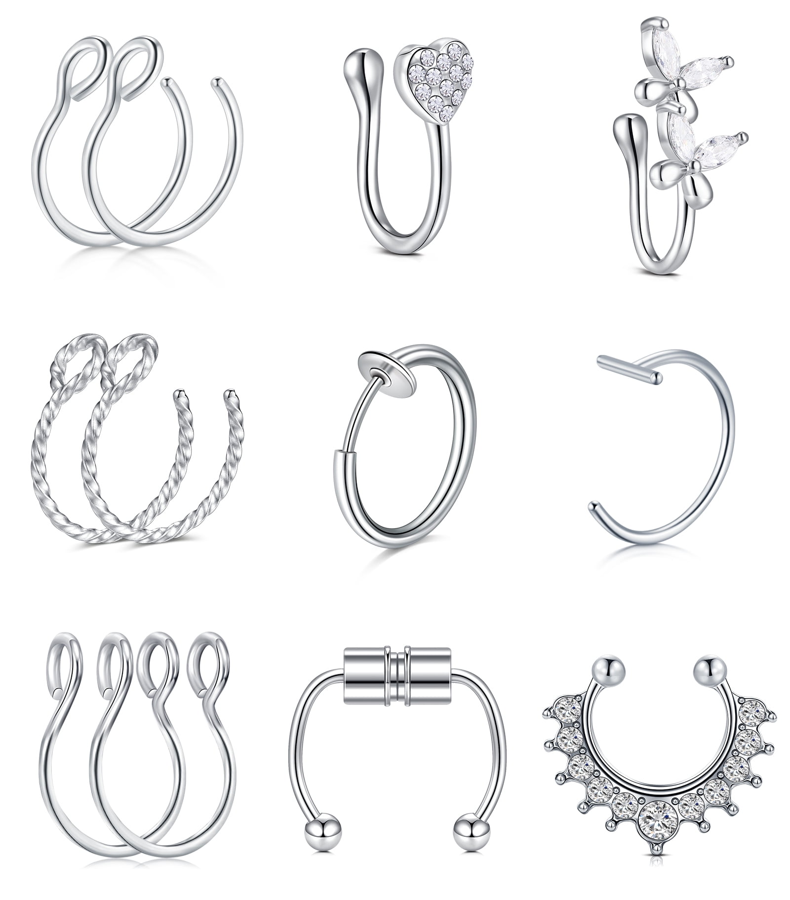 LAURITAMI 12Pcs Fake Nose Ring Fake Septum For Women Fake Nose Piercing Fake Nose Hoop Piercing