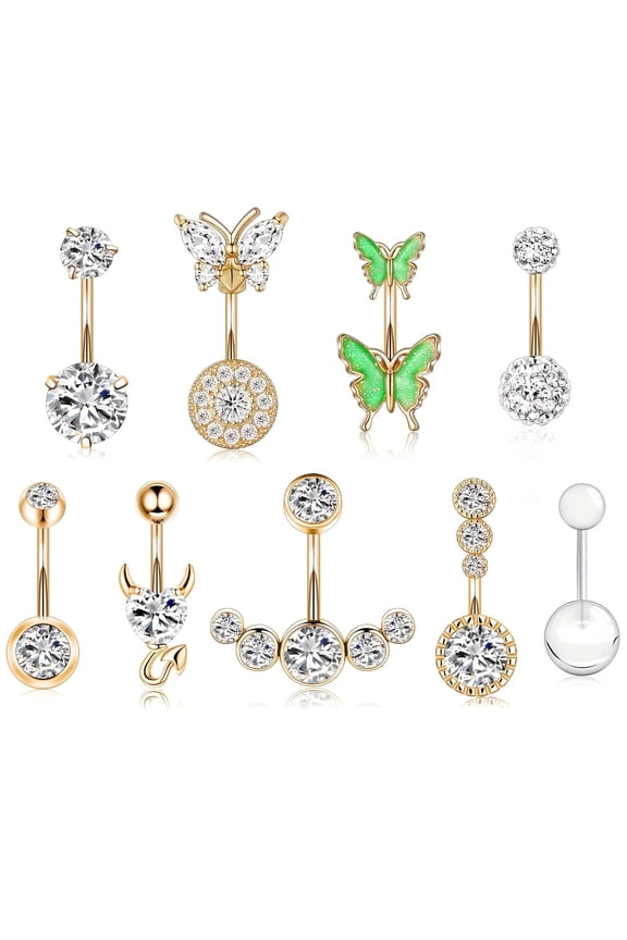 14G Belly Button Ring Dangle For Women Stainless Steel Belly Piercing Silver Gold