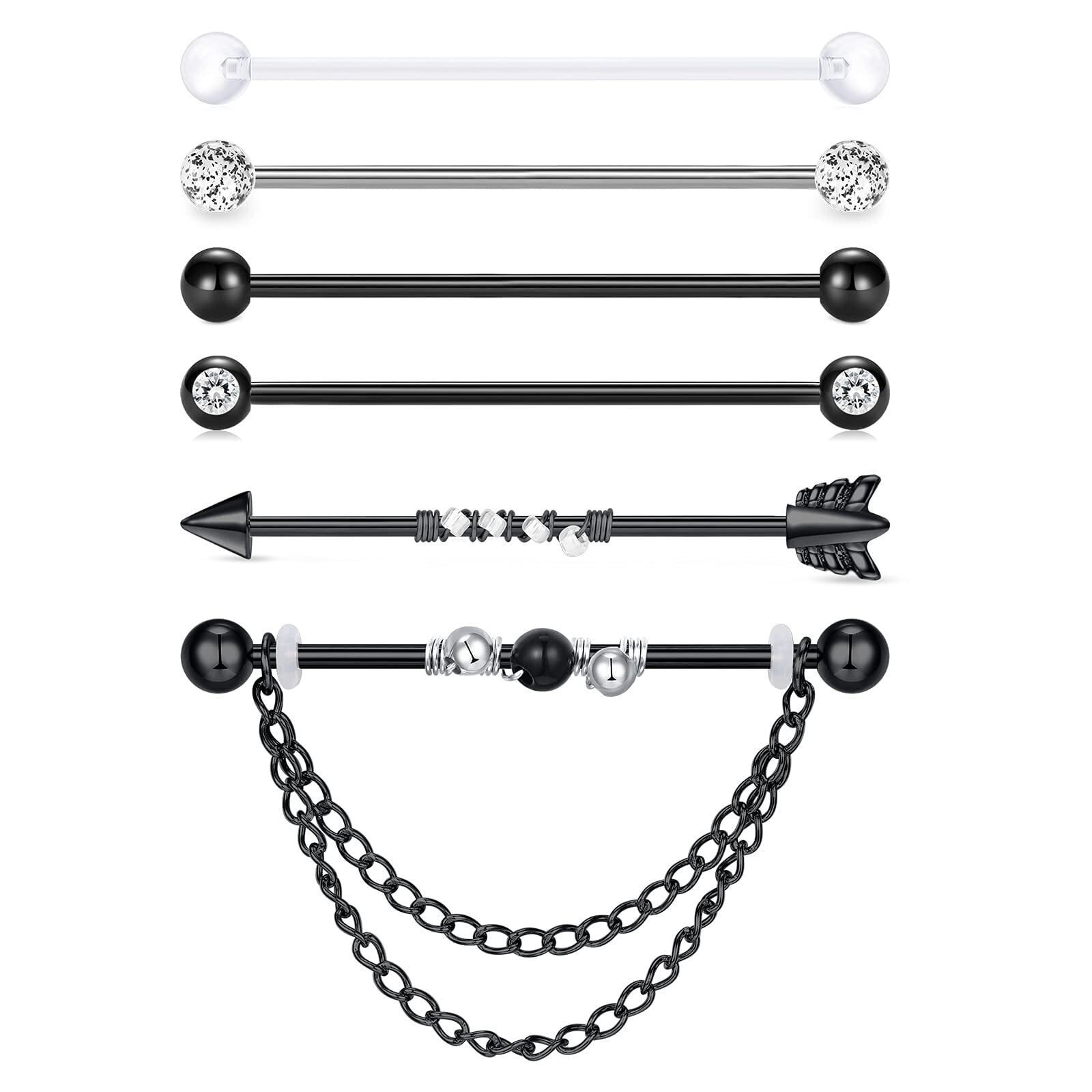 LAURITAMI 14G Black Stainless Steel Industrial Barbell Earring