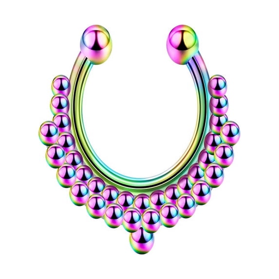 LAURITAMI 14G Double Row Beads Fake Septum Nose Ring Hoop