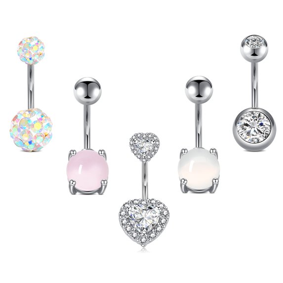 LAURITAMI 14G Silver Belly Button Rings Stainless Steel Navel Rings Women Girls Belly Piercing Jewelry