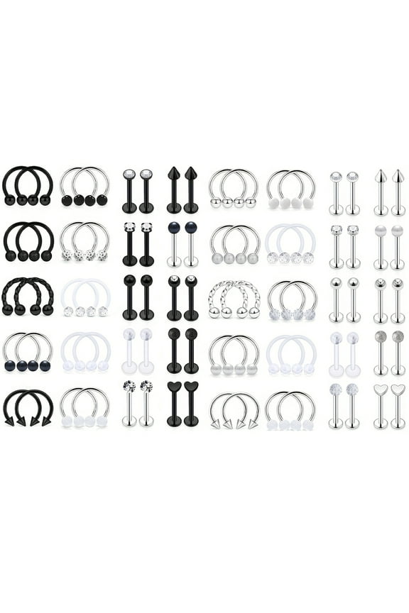 16G 80Pcs Lip Rings Stainless Steel Horseshoe Labret Monroe Lip Rings Septum Ring