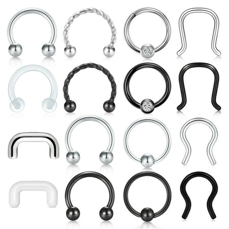 LAURITAMI 16G Stainless Steel Acrylic Horseshoe Nose Septum Rings Piercing Jewelry