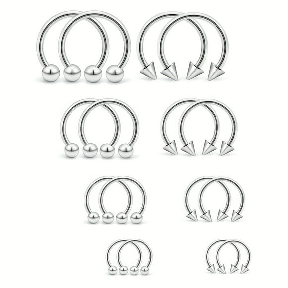 16Pcs 16G Surgical Steel Nose Septum Horseshoe Hoop Lip Piercing Ring Balls & Spikes 6-12Mm