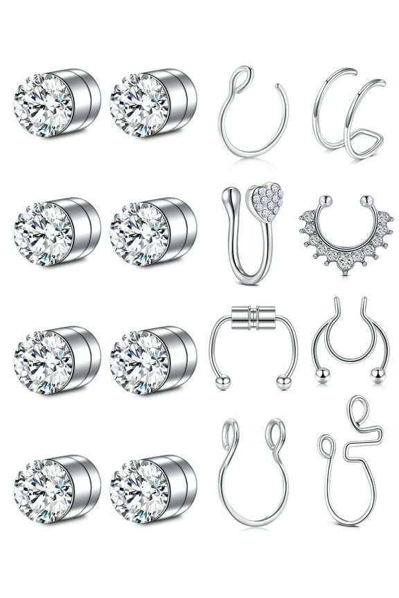 16Pcs Fake Nose Ring Fake Septum Stainless Steel Non Pierced Jewelry For Women Men