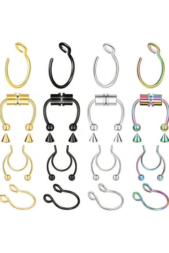 16Pcs Fake Nose Rings Fake Septum Nose Ring Horseshoe For Women Men Stainless Steel
