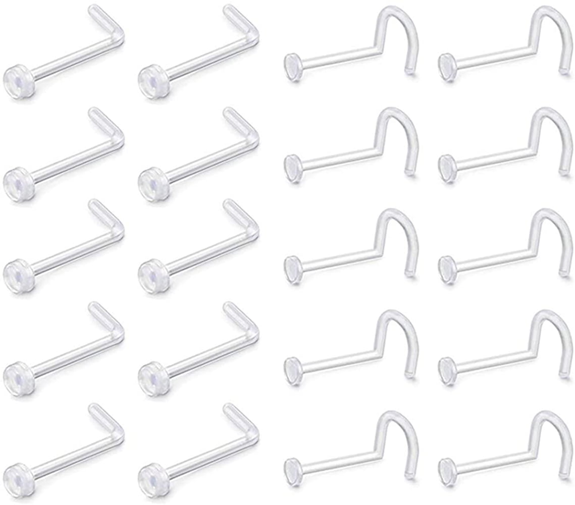 LAURITAMI 18/20G Clear Nose Ring L Shaped Acrylic Body Jewelry for