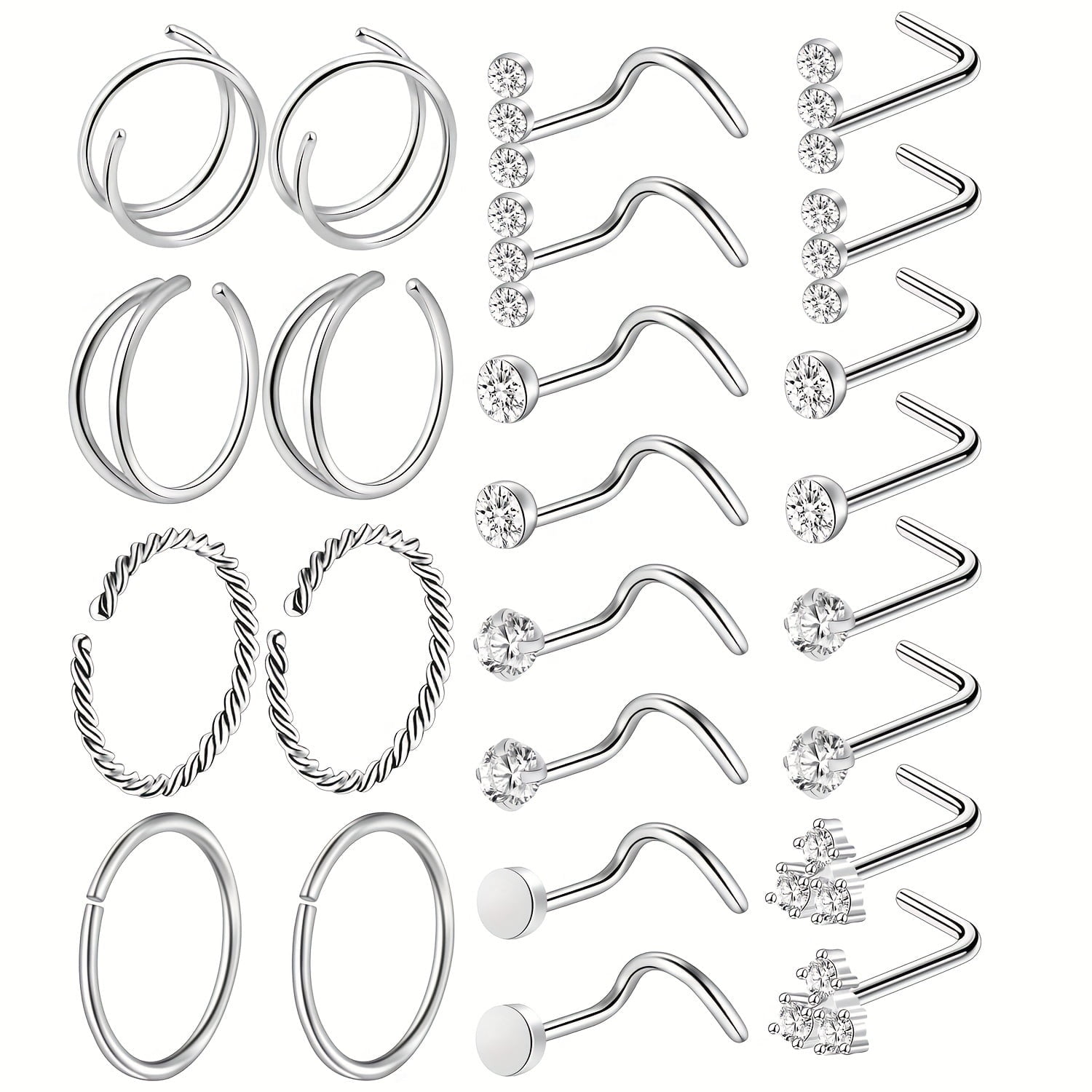 LAURITAMI 18G 24Pcs Nose Rings Hoops Surgical Steel Nose Rings Studs — free download