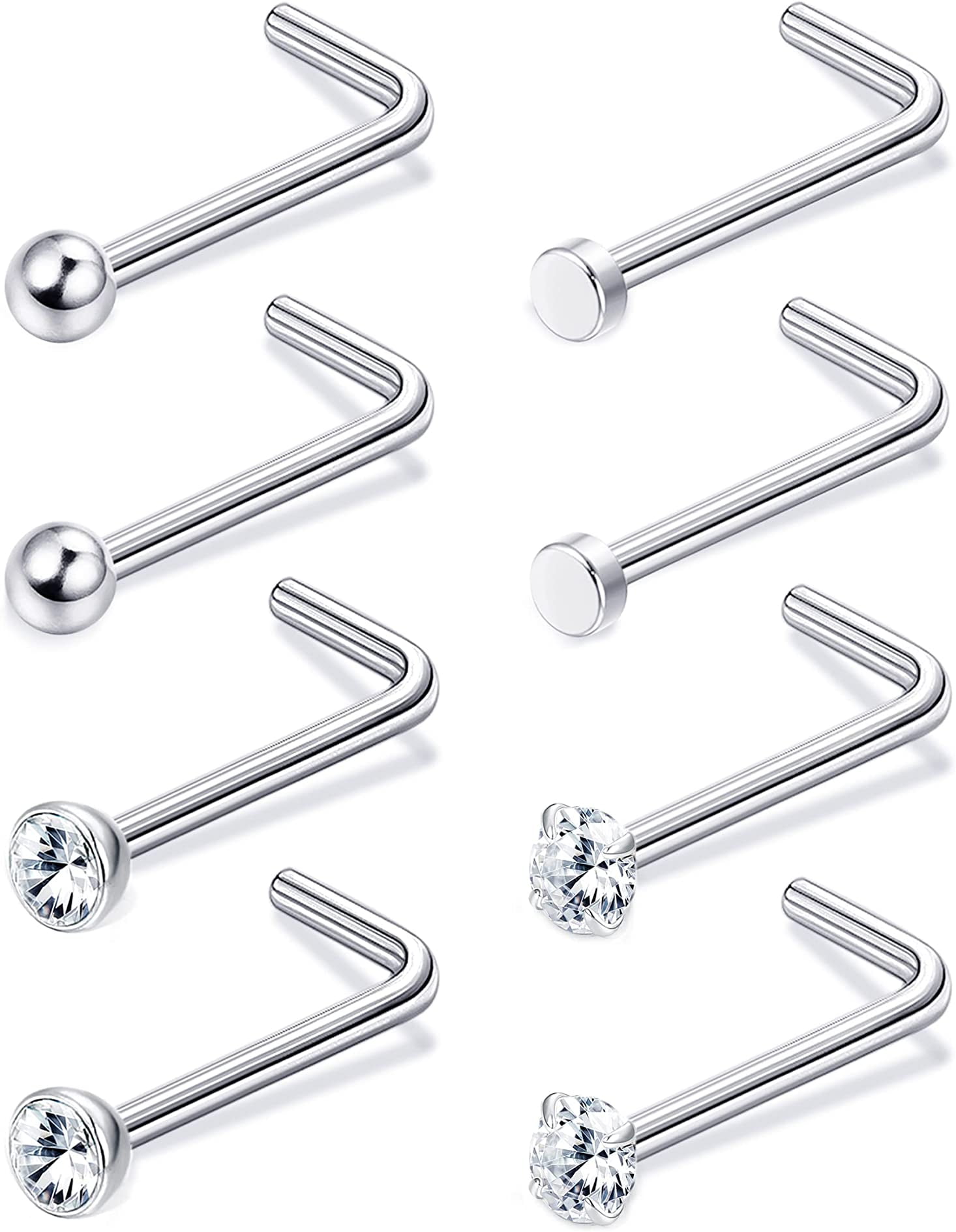 LAURITAMI 20G Nose Rings Stud for Women Men Surgical Steel L Shaped