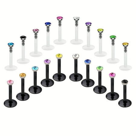 LAURITAMI 20Pcs 16G Lip Rings Bioflex Flexible Acrylic Labret Monroe Lip Rings Piercing Jewelry 6/8/10MM