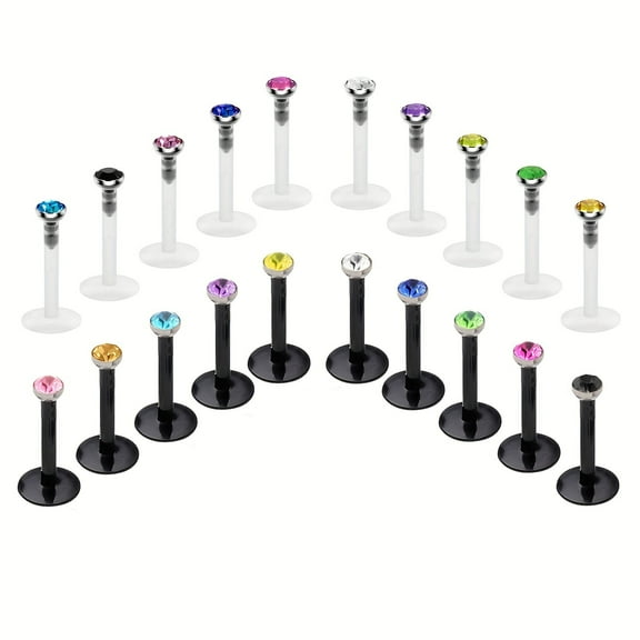 LAURITAMI 20Pcs 16G Lip Rings Bioflex Flexible Acrylic Labret Monroe Lip Rings Piercing Jewelry 6/8/10MM