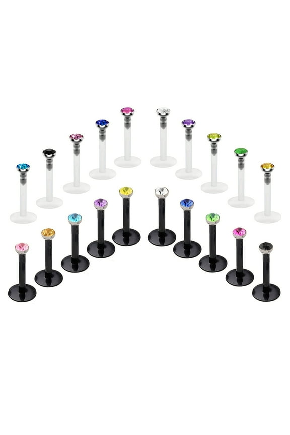 20Pcs 16G Lip Rings Bioflex Flexible Acrylic Labret Monroe Lip Rings Piercing Jewelry 6/8/10MM