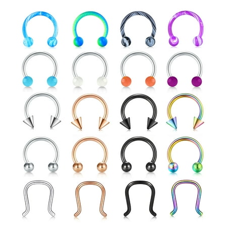 LAURITAMI 20Pcs 16G Septum Rings For Women Septum Horseshoe Nose Hoop Rings Piercing Jewelry