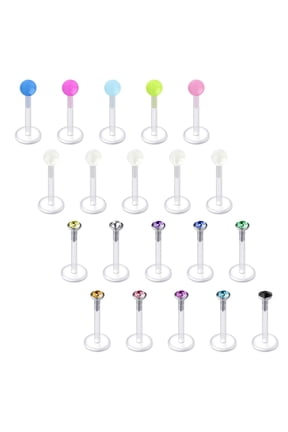 20Pcs 16G Stainless Steel Uv Labret Studs Monroe Push In Lip Rings Piercing Jewelry 6/10Mm