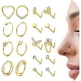 thumbnail image 1 of LAURITAMI 20g Hypoallergenic Stainless Steel Nose Rings Hoop L Shape Nose Studs Cute Heart Square CZ Nose Bone Screw Nostril Piercing Jewelry for Women Men Gold, 1 of 4