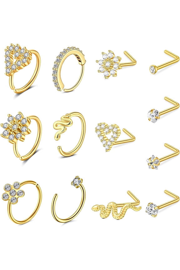 LAURITAMI 20g Nose Rings Surgical Steel Nose Rings Hoops Studs Diamond Nose Nostril Piercing Jewelry