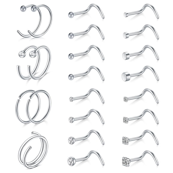 LAURITAMI 23Pcs 18G Nose Rings For Women Nose Rings Hoops Nose Studs Screw Nose Piercings Jewelry
