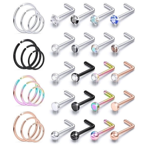 LAURITAMI, Nose Rings Surgical Steel Hoops Studs 32pcs - Walmart.com