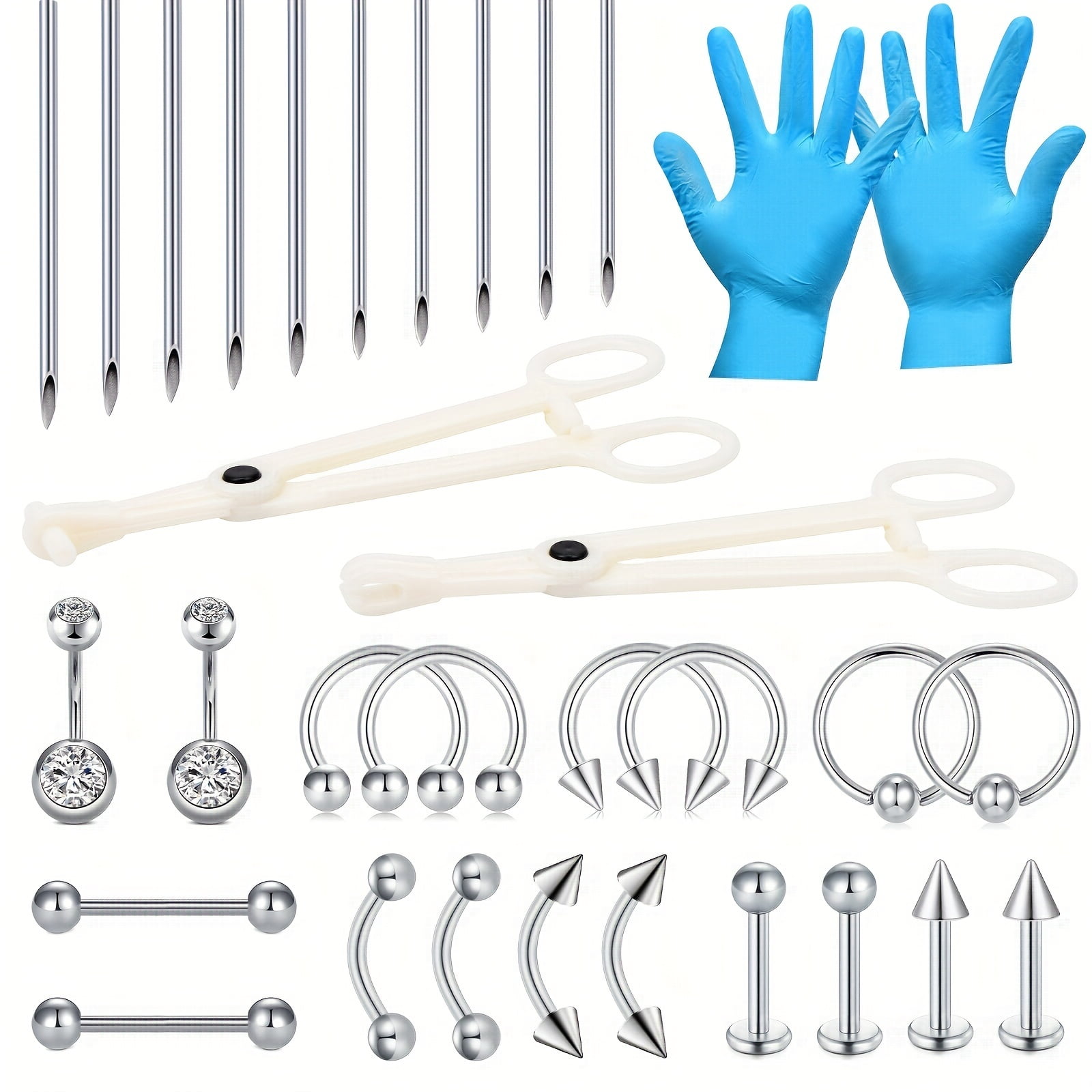 LAURITAMI 32Pcs Body Piercing Kit 14/16G Tools For Nose Tongue Lip Ear