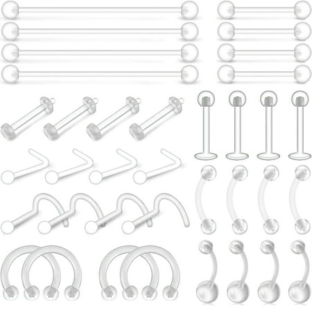 LAURITAMI 36Pcs Clear Piercing Retainers for Women Men Surgery Bioflex Nose Rings Belly Rings