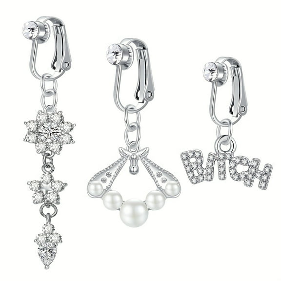 LAURITAMI 3Pcs Fake Belly Piercing Fake Belly Button Piercing Clip On Belly Button Rings Non Piercing