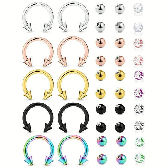 LAURITAMI 40Pcs 16G Stainless Steel Horseshoe Nose Septum Rings Piercing Jewelry Replacement Balls