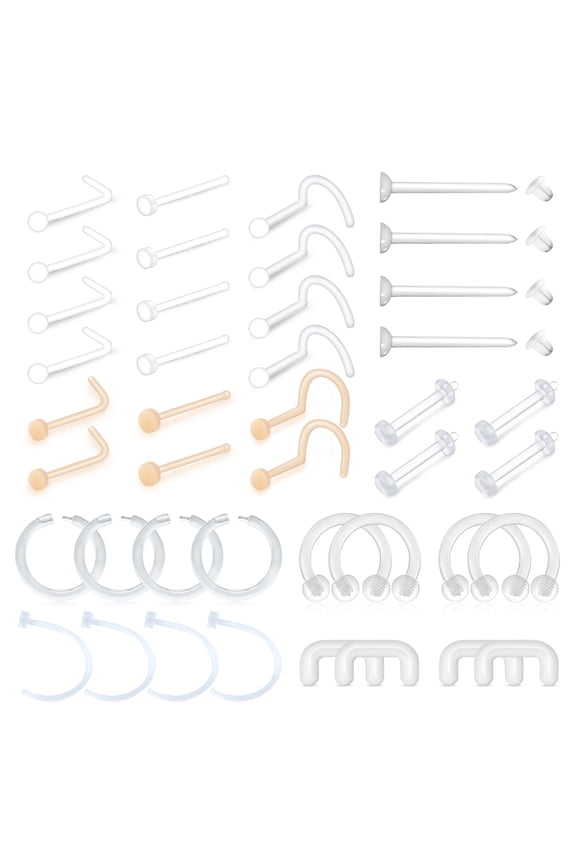 42Pcs Mix Style Clear Skin Piercing Retainer Flexible Lip Ear Nose Septum Eyebrow Piercing Jewelry