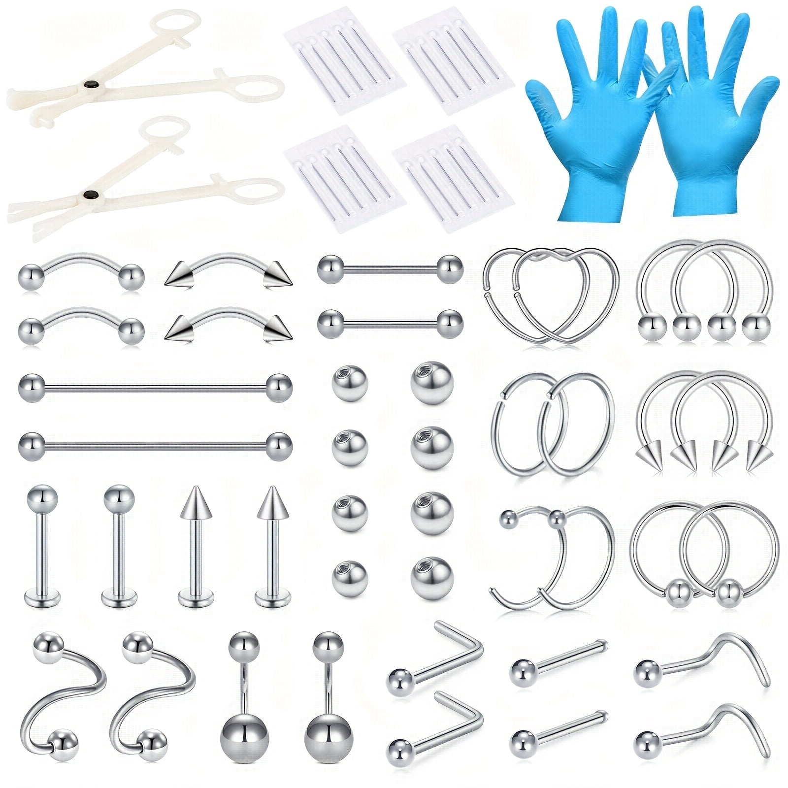 LAURITAMI Kit Piercing Oreille 4 Pièces - Pistolet Piercing Avec Clou CZ - Auto-Perçage Indolore Or/Argent