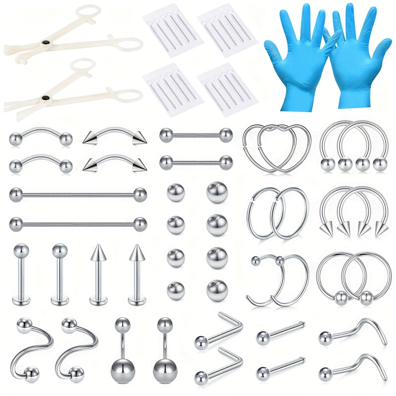 LAURITAMI 50Pc Piercing Kit 14 16 18 20G Steel For Ear Nose Septum lauritami-50pc-piercing-kit-14-16-18-20g-steel-for-ear-nose-septum