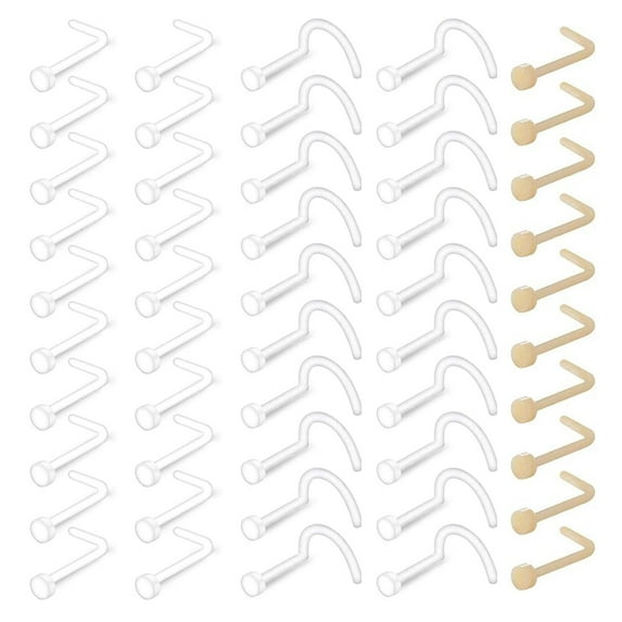 LAURITAMI 50Pcs Clear Nose Rings Studs Screw Skin Color Piercing Retainer Set Lip Cartilage Tongue