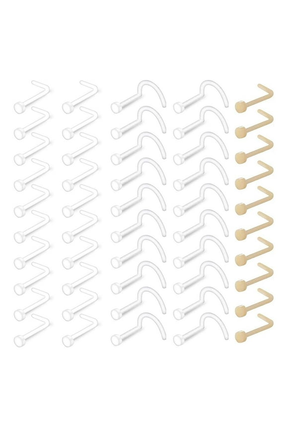 50Pcs Clear Nose Rings Studs Screw Skin Color Piercing Retainer Set Lip Cartilage Tongue