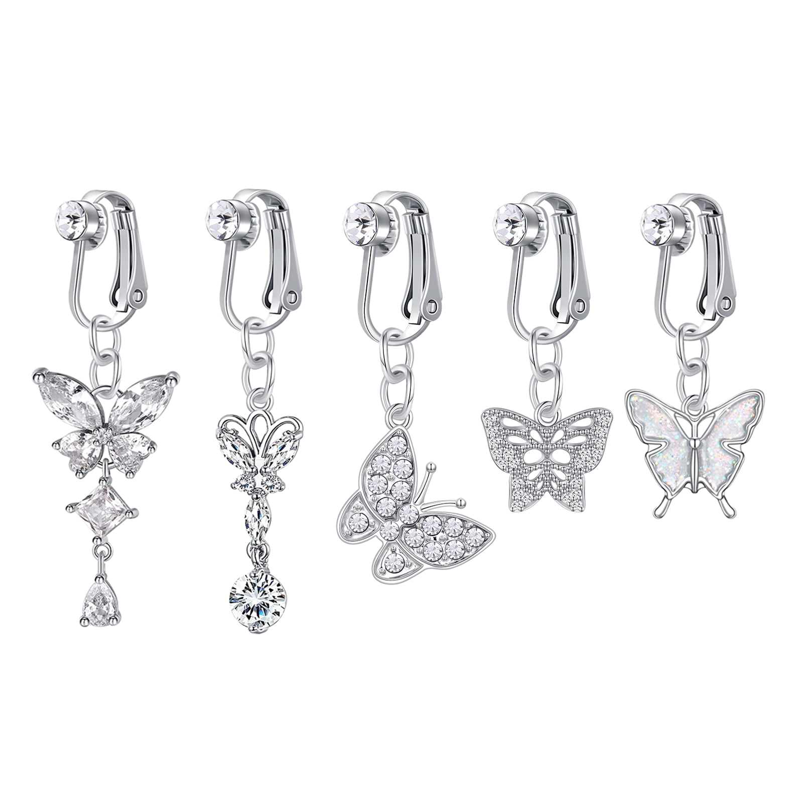LAURITAMI 5Pcs Fake Belly Piercing Fake Belly Button Piercing Clip On
