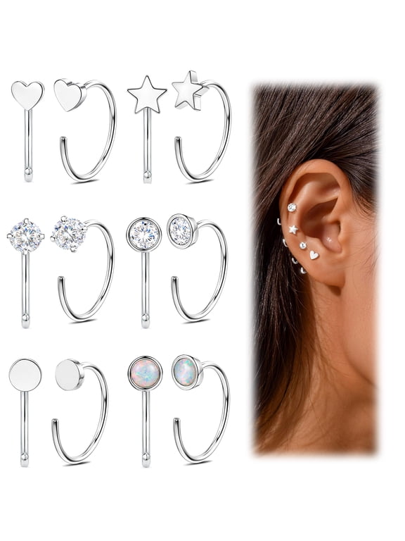 6 Pairs Backless Half Hoop Huggie Earrings for Women Arc Hoop Earrings for Cartilage Helix