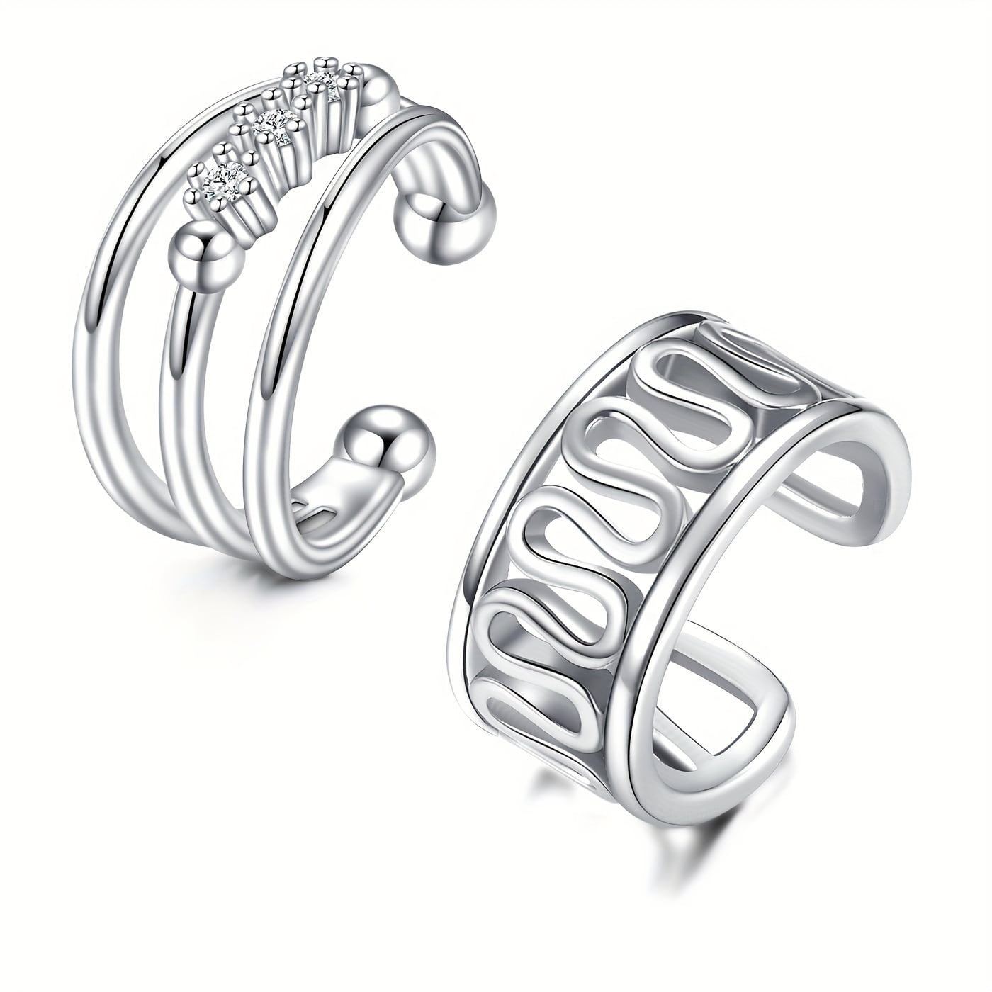 LAURITAMI 6Pcs Ear Cuff Silver Surgical Stainless Steel Cuff Earrings