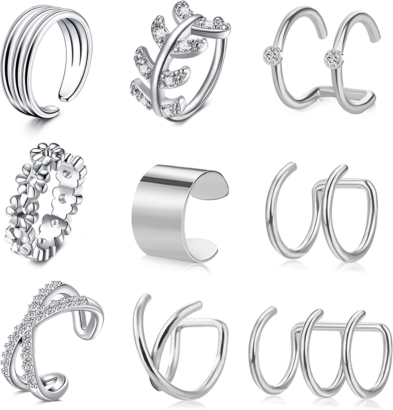 COYUN Orecchini Donna e Ear Cuff Non Piercing - Cerchi Anallergici con Clip per Cartilagine
