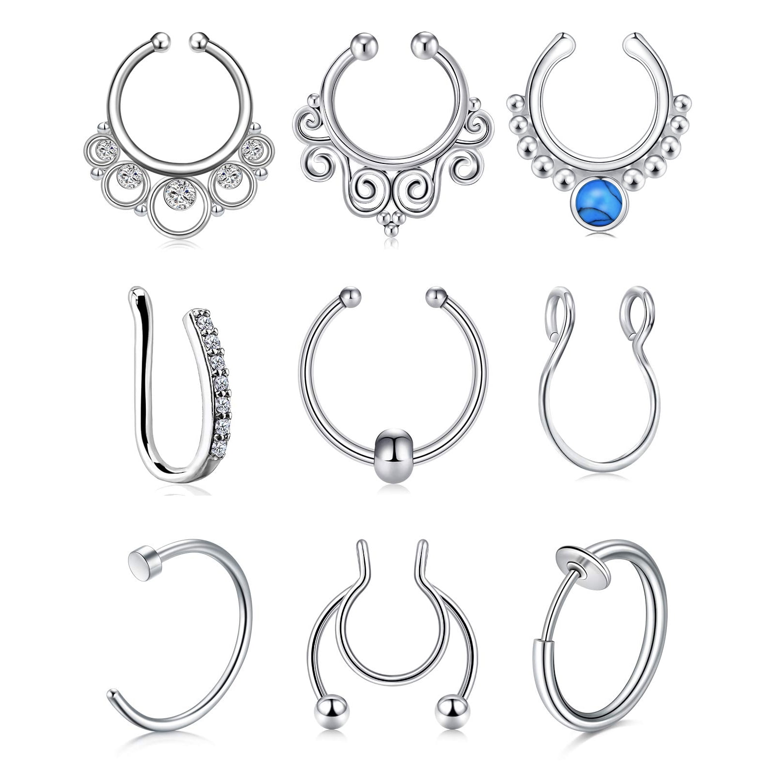Dropship 12 Pcs 20G Fake Nose Ring Hoop Paved CZ Star Heart Cartilage  Earrings For Women Stainless Nose Piercings Hoop Rings 8mm to Sell Online  at a Lower Price | Doba