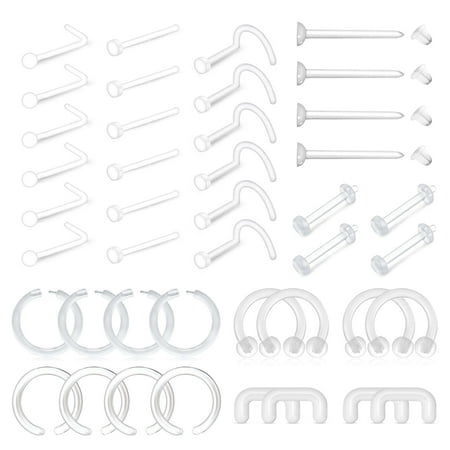 LAURITAMI Clear Flexible Retainers, Body Piercing Jewelry, 42 Pieces Set, Nickel-Free, Lead-Free