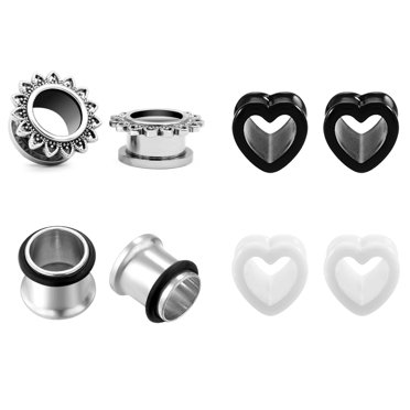 Stainless Steel Ear Tunnels Gauges – 2G (6mm), Flower Design With Cubic Zirconia, 00G Jewelry