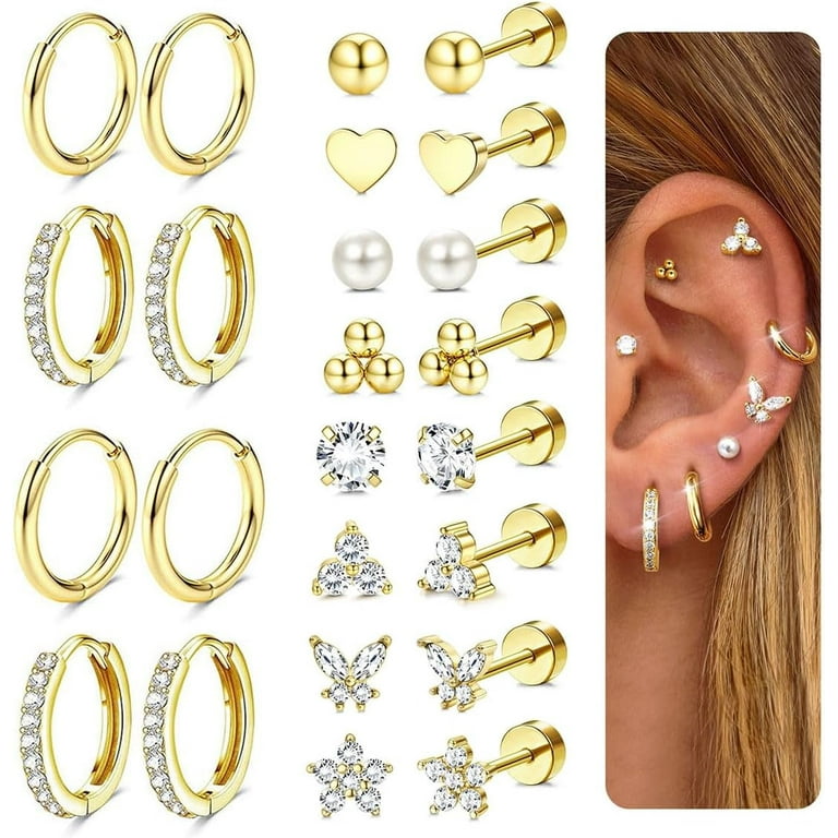 LAURITAMI Hypoallergenic Gold Stud Hoop Earrings for Women Men