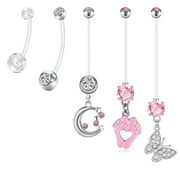LAURITAMI Mix-Styles Maternity Belly Button Pierced Rings, 5 Pieces