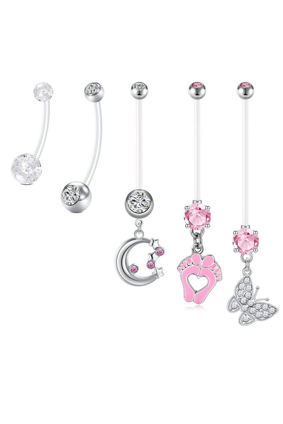 Mix-Styles Maternity Belly Button Pierced Rings, 5 Pieces