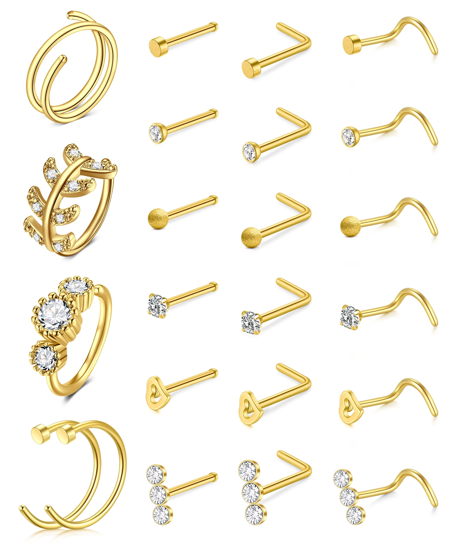  AllerPierce 20G Gold Nose Rings Sets Bone Screw L Shaped Nose  Studs Tragus Cartilage Nose Ring Hoop Stainless Steel Nose Piercing Jewelry  for Women Men : Clothing, Shoes & Jewelry