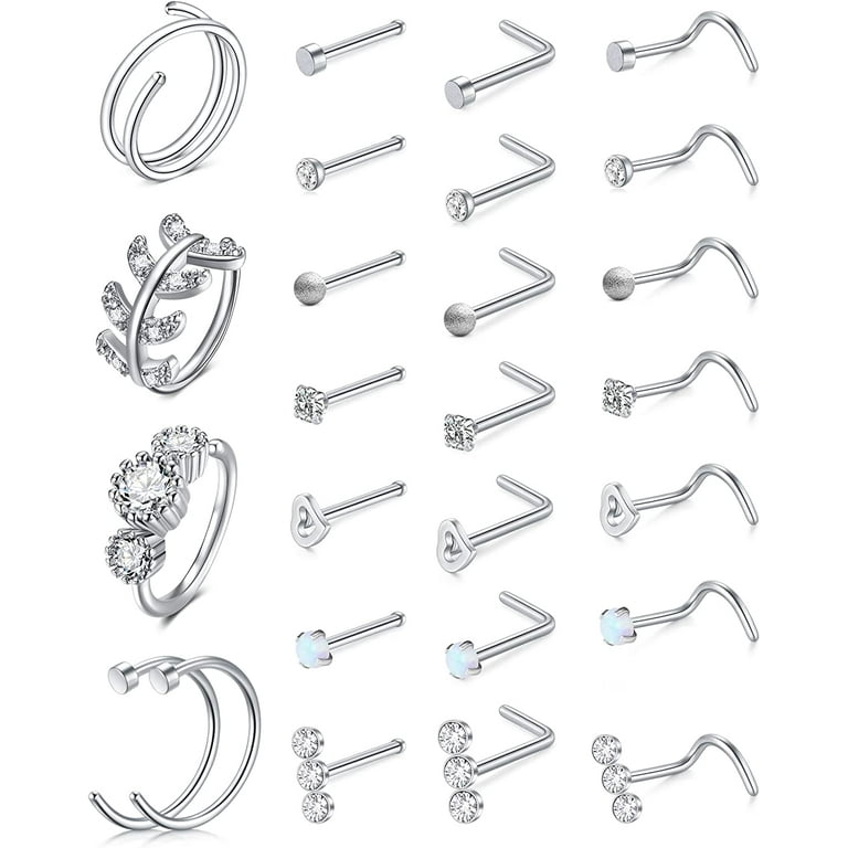 LAURITAMI Nose Rings Hoops Studs 20g Nose Ring Surgical Steel Nose  Piercings L Shaped Screw Bone Nose Studs Silver Rose Gold Nose Piercing  Jewelry 20