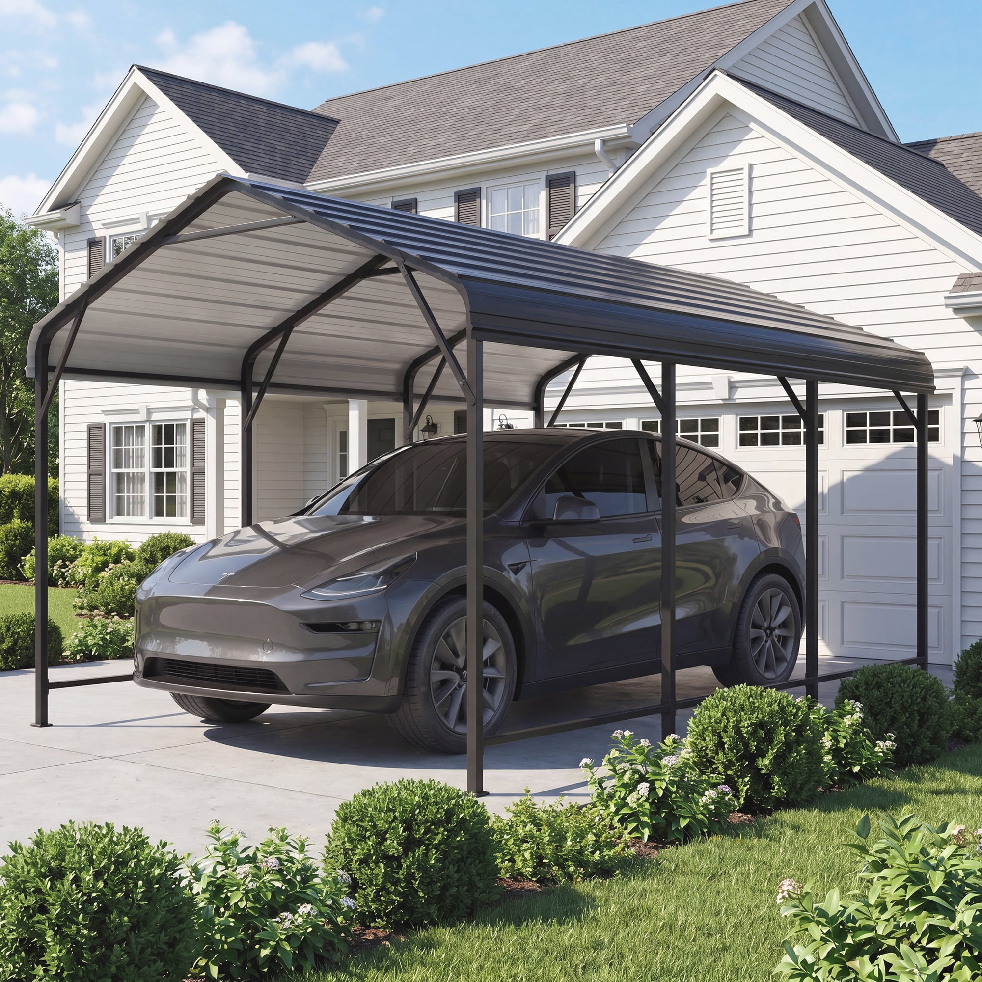 LAUSAINT HOME 10' x 15' Outdoor Metal Carport, Heavy Duty Waterproof Carport with Steel Panels for Car, Boat, Truck