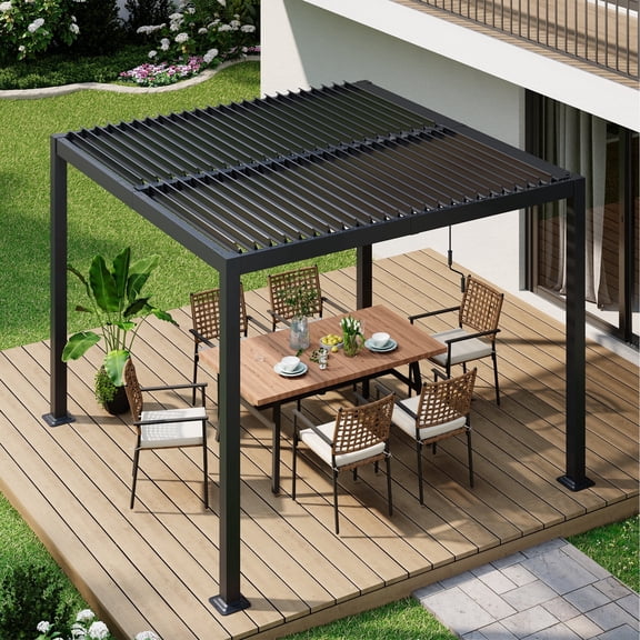 LAUSAINT HOME 10'x10' Louvered Pergola, Outdoor Heavy Duty Pergola with Adjustable Roof & Integrated Drainage System for Patio Backyard Poolside